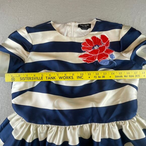 Kate Spade New York Embroidered Floral Stripe Mini Dress Cream and French Navy 6 - Picture 7 of 10